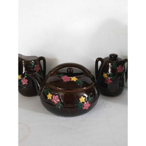 Vintage Japan red clay salt pepper tea pot set